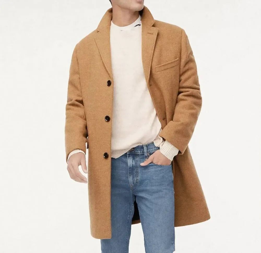 J. Crew Coat Men's 36 Tan Camel Thompson Topcoat Wool Blend Slim Fit Winter